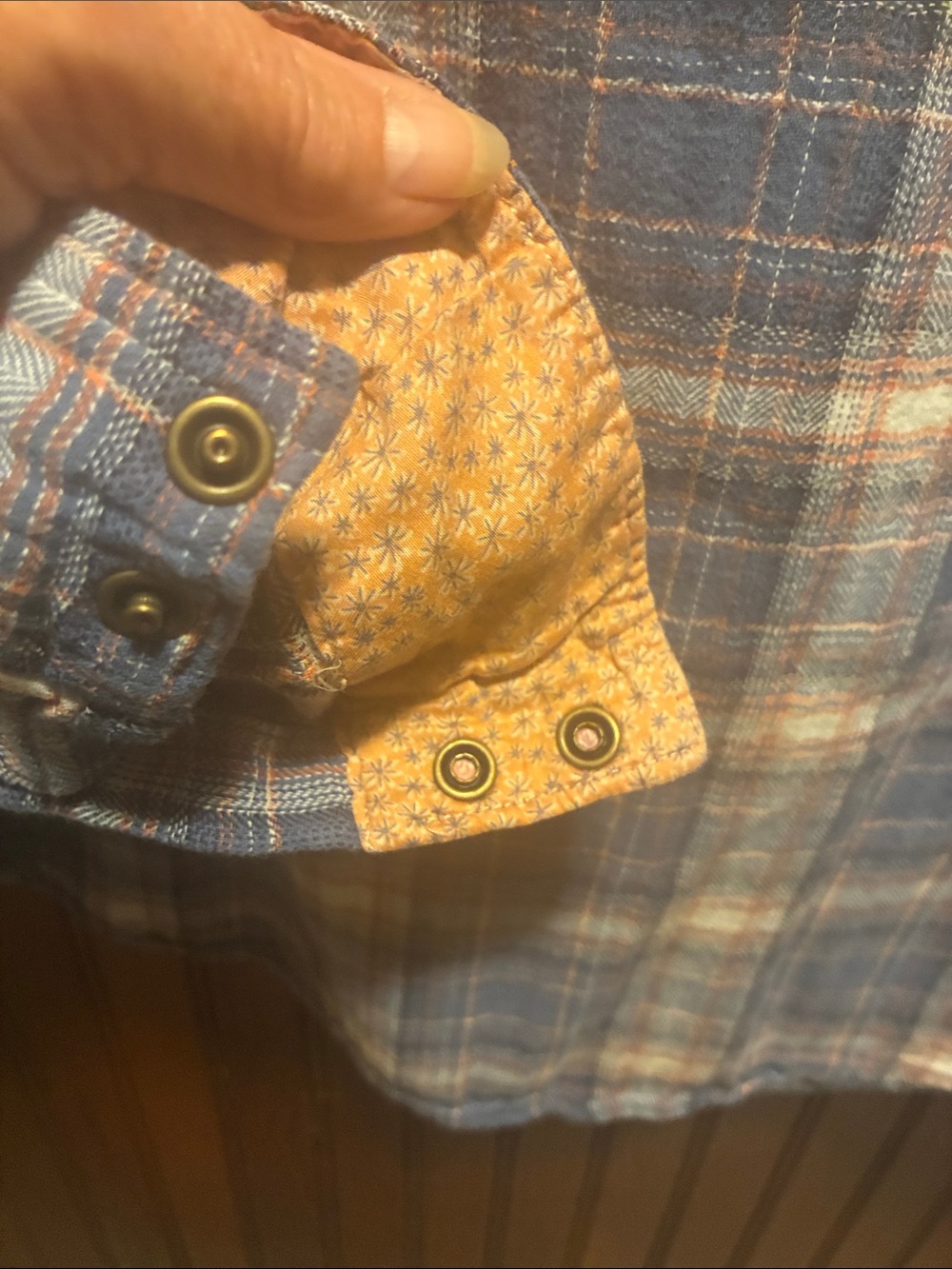 Shyanne Navy & Orange Plaid Shirt with Patterned Collar - Picture 9 of 9
